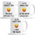 Faithful Prints Youngest Middle Oldest Child Sister Brother Rules Funny Coffee Mug Tea Cup Gift Set