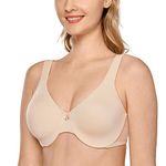 Delimira Women's Minimiser Bra Plus Size Underwired Full Cup Non Padded Seamless Support T Shirt Bra Beige 34E