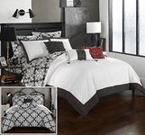 Chic Home 8 Piece Tania White Reversible Medallion Printed Plush Hotel Collection Twin Bed in a Bag Comforter Grey with Sheet Set