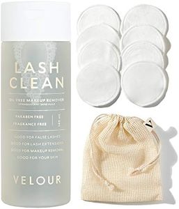 Velour Lash Clean and Reusable Cotton Round Bundle, Oil Free Liquid Makeup Remover for Eyes, False Lashes & Face, 140ml & Reusable 8ct Cotton Rounds