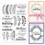 GLOBLELAND French Blessings Words Clear Stamps Plants Wreath Silicone Clear Stamp Seals Plants Transparent Stamps for DIY Scrapbooking Cards Making Photo Album Journal Home Decoration