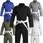 Brazilian Jiu Jitsu Gi BJJ Gi for Men & Women Uniform Kimonos Ultra Light, Preshrunk, Free White Belt!!! (Black, A2)
