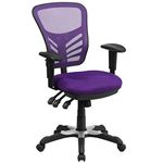 Flash Furniture Office Chair, Ergonomic Office Chair with Mesh Back Support, Contoured and Height Adjustable Seat with Three Paddle Control, Purple