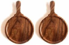 Buraq Universal Wooden Round Pizza Plate with Handle, Cutting Board, Food Paddle Serving Tray | 9 Inch Tray Pizza Tray (Pizza Tray) Pack of 2