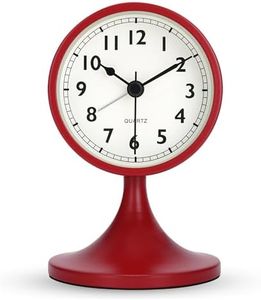 Lafocuse Despertador Analogico con Función Snooze, Silencioso Reloj Mesa Metal Rojo Retro, Clasico Reloj Sobremesa Vintage sin Tictac para Mesilla Dormitorio 13cm