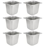 JAPCHET 6 Pack Stainless Steel Steam Pan 1/6 Size, Anti-Jam Steam Table Pan, Hotel Pans 1/6 Restaurant Buffet Trays for Catering, 6 Inch Deep