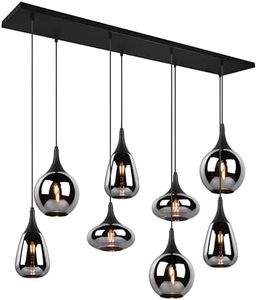 Trio Leuchten Pendelleuchte Lumina 317000832, Metall Schwarz matt, Glas Chrom bedampft, exkl. 8x E14, Smoke