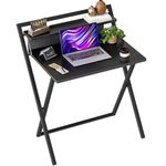 BEXEVUE Small Folding Computer Desk - 65cm Large Easy Assembly, Office Desk with Big Monitor Support, Storage Bag, Laptop Foldable Table, Writing Table Desk for Study Work Bedroom Salon Home