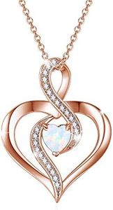 Rose Gold Necklace for Women Infinity Heart Pendant with Opal Jewellery Gifts for Wife Mother Friends Wife, Sterling Silver, Opal