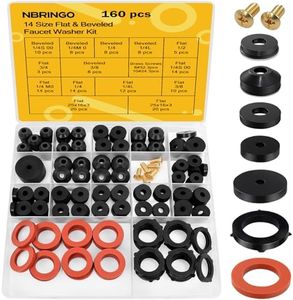 NBRINGO 160 Pieces Hose Bib Washer & Faucet Washers Assorted Kit (14 Sizes) - Includes Hose Gaskets, Flat & Beveled Rubber Washers, Brass Bibb Screws for Outdoor Spigot, Garden Valve, Leak Plumbes