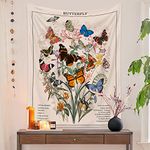 Butterfly Tapestry Flower Tapestries Vintage Vertical Floral Plant Tapestry Wall Hanging Colorful Identification Retro Art Aesthetic Wall Tapestry for Bedroom Dorm Living Room (Navy Blue M(27 x 39 ))