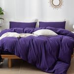 MooMee Bedding Duvet Cover Set 100% Washed Cotton Linen Like Textured Breathable Durable Soft Comfy (Parachute Purple, King)