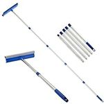 72" Telescopic Window Squeegee Cleaner Glass Cleaning Tool Extendable Pole, Window Washing Equipment Kit with Rubber Blade and Sponge Scrubber Long Handle for Home Shower Car Windshield