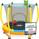 Happin® 55” Upgraded Toddler Trampoline Indoor & Outdoor Playset Ages 1-6, 5FT Kids Trampoline, Ultra Safe Mini Trampoline for Kids with Safety Enclosure Net, Gifts for Birthday with Basketball Hoop