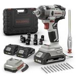 BUILDSKILL 21V - 1/2" 400NM BLDC Cordless Impact Wrench Set | 2 x 2.0Ah Battery | 10 Pcs Socket + 10 Pcs Screwdriver Bit | LED Light | 3400-4500 RPM | 2800-3200 Impact Rate | 2.0A Fast Charger