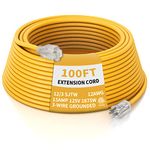 PLUGTUL 12 Gauge Extension Cord 100 Ft, Heavy Duty Outdoor Extension Cord Waterproof Lighted End SJTW, 3 Prong Grounded Plug for Safety, 15A 1875W, ETL Listed, Great for Garden and Home, Yellow