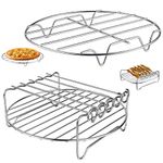 Air Fryer Rack for Air Fryer Oven, Set of 2 Multi-Purpose Air Fryer Accessories Metal Double Layer Wire Rack with Skewer for Ninja, Power XL, Cosori, Instant Pot, Gourmia, Chefman, Dishwasher Safe