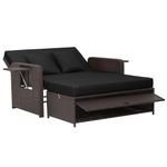 Tangkula Patio Rattan Daybed Set, Wicker Loveseat Sofa w/Multipurpose Ottoman & Retractable Side Tray, 4-Level Adjustable Backrest, Footstool w/Storage, Seat & Back Cushion Included (Black)