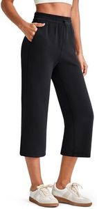 G4Free Wide Leg Capri Pants for Women with Pockets High Waisted Casual Lounge Capirs Sweatpants Adjustable Stretch Travel Pants(Black,XXL,Regular)
