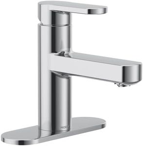 Moen Laris One-Handle Single Hole Modern Bathroom Sink Faucet with Optional Deck Plate and Spring Loaded Drain Assembly, Chrome, 84014