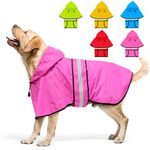 Weesiber Waterproof Adjustable Dog Raincoat - Reflective Dog Rain Jacket with Hoodie, Lightweight Dog Rain Coat Dog Poncho Slicker for Small Medium and Large Dogs (Large, Pink)