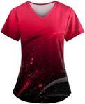 Print Scrubs for Women Stretch V Neck Short Sleeve Nursing Shirt Cute Petite Scrub Tops Women Summer Funny Pattern Holiday Nurse Shirts Medical Uniform with Pockets 12-Hot Pink 5XL