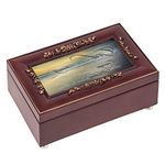 Cottage Garden Serenity Prayer Ocean Waves Rosewood Finish Jewelry Music Box Plays Canon in D