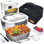 FORABEST Electric Lunch Box Food Heater, Fast 80W Electric Tiffin Lunch Box, 12/24V for Car/Truck & 110/220V for Office, Heated Lunch Box for Men, Portable 1.5L Boite a Lunch Chauffante