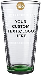 Custom Spiral Pint Glass 16 oz. Set of 100, Personalized Bulk Pack - Beer Glasses, Heavy Duty Drinkware - Green