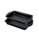 Prestige Aerolift Roasting Tray Twin Pack - Non Stick Baking Trays for Oven with Extra Large Handles, Dishwasher Safe Durable Carbon Steel Bakeware 9"x13" & 10"x14", Black