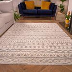 Large Scandi Grey Cream Tribal Geometric Hygge Area Rug Nordic Aztec Moroccan Cream Plush Living Room Bedroom Hallway Rugs 161cm x 230cm