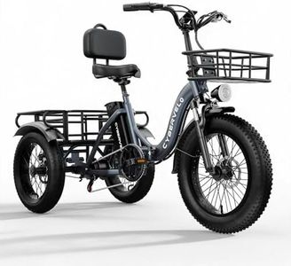 Cybervelo Electric Tricycle for Adults,Fat Tire Folding Electric Trike,3 Wheels Electric Bicycle Bikes, Peak 1000W Step-Thru Etrike C16 with Removable Battery and Large Basket for Women Men (Grey)