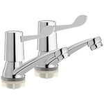 Trintion Bathroom Sink Taps, 2 pcs Chrome Plated Copper Body Lever Basin Sink Taps with Metal Knobs - Single Handle One Hole Hot Cold Twin Taps Pair Kitchen, Bathroom Sink Mixer