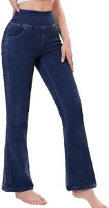 Chasehot Pull on Flare Jeans for Women, Trendy Stretchy High Waisted Bell Bottom Skinny Boot Cut Jeans Legging for Women Dark Blue-XXL