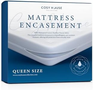 Cosy House Collection Luxury Bamboo Waterproof Zippered Mattress Protector Encasement - Noiseless Hypoallergenic Cover Stays Cool - Queen