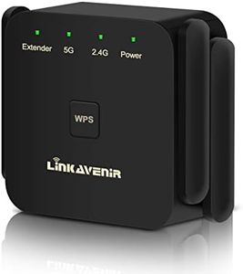 LINKAVENIR Wifi Extender Booster 1200Mbps WiFi Booster Dual Band(867Mbps/ 5GHz + 300Mbps/2.4GHz) WiFi Extender with 1 LAN Port 4 Antennas, WiFi Booster Range Extender Compatible with All Wifi Devices