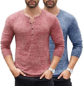 COOFANDY Men's 2 Pack Henley Shirts Long Sleeve Slim Fit Casual T-Shirt Lightweight Button Soild Basic Tees