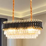 Black Crystal Chandeliers Oval Luxury Crystals Pendant Light Flush Mount Crystal Ceiling Light Fixture Adjustable Length Chandelier for Dining Room Living Room,E14x10 Bulbs（Not includi Bulbs）…