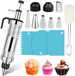 Dessert Decorating Syringe Set Frosting Piping Kit Stainless Steels Cake Decorating Tool 6 Russian Piping Icing Nozzles Cream Scraper Cupcake Frosting Filling Injector Cake Icing Tools