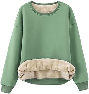 Gihuo Women's Winter Fleece Sherpa Lined Sweatshirt Crewneck Pullover Warm Heavyweight Long Sleeve Sweatshirt(02Green-XXL)