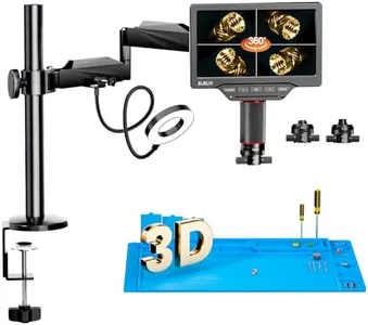 Elikliv EM3K-3D Max 3D Digital Microscope with Magnetic Dual Lens, 3K HDMI Micro Soldering Microscope Flex Arm, 10.1" Ring Light Coin Microscope, Microscopes with Screen, Electronics Repair Mat, 64G