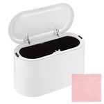 Desk Trash Can, Portable Trash Can Desk Bin with Lid, Press-Type Table Desktop Trash Bins, Small Table Countertop Rubbish Waste Bins for Home Kitchen Bedroom Bathroom Office Dust Bin - White