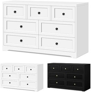 ALFORDSON Chest of Drawers Hallway Tallboy, Bedroom Dresser with 7 Drawers with Wooden Knobs, Living Room Side Cabinet Standing Storage Cupboard, Indoor Furniture Home Organiser Sideboard(White)