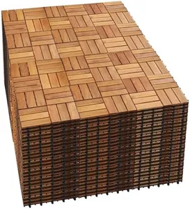 PrimeZone 432 PCS FSC Certified Acacia Wood Interlocking Patio Deck Tiles - 12" x 12" Indoor Outdoor Waterproof Flooring Tiles for Balcony, Backyard & Poolside, All Weather Use, Natural Wood, Checker