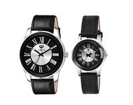 LORENZ Combo Of Two Tone Dial Analog Couple Watch, Black Leather For Men & Women's | Am-11A