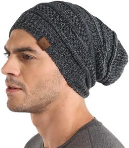 Tough Headwear Slouchy Beanie Hats for Women, Oversized Mens Beanie Hat, Knitted Beanie, Running Gear for Men,Womens Fall Hat Black Gray