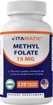 Vitamatic L Methylfolate 15mg - 120 Vegetable Capsules - Optimized and Activated High Potency - Metabolically Active Folate