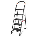 Trendy Cameo 5 Step Heavy Duty Foldable Step Ladder with Anti-Skid Shoes and Extra Strong Wide Steps (Black)