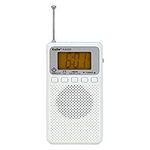 Kaito KA220W Pocket Digital AM/FM Radio with Alarm Clock & Sleep Timer, White