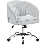 Yaheetech Velvet Desk Chair, Makeup Vanity Chair with Tufted Barrel Back Adjustable Velvet Accent Armchair Swivel Office Chair for Home Office Light Gray